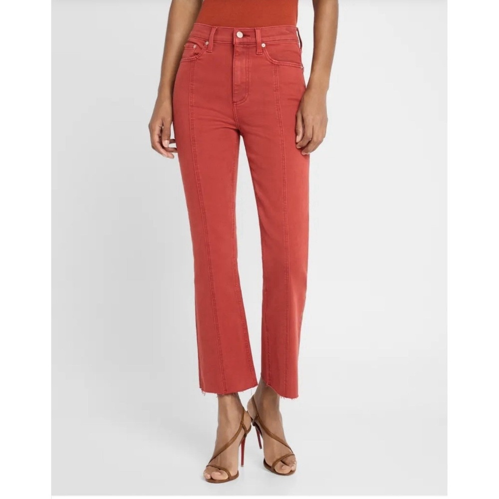 Pistola Lennon High Rise Crop Boot Jeans Rouge Red Front Seam Frayed Hem 31